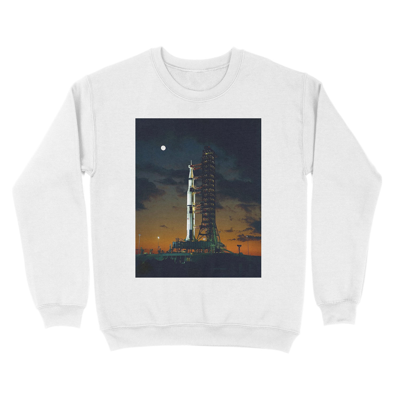 MAN ON THE MOON. APOLLO 4. Saturn V rocket. Used for the American manned lunar landing missions. Unisex Crewneck Sweatshirt - Image 2
