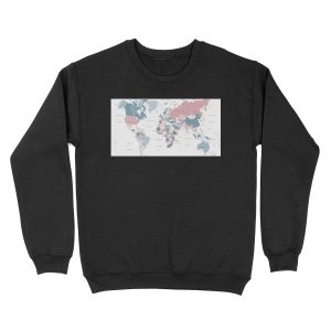 Map of the World in Pink and Blue Unisex Crewneck Sweatshirt