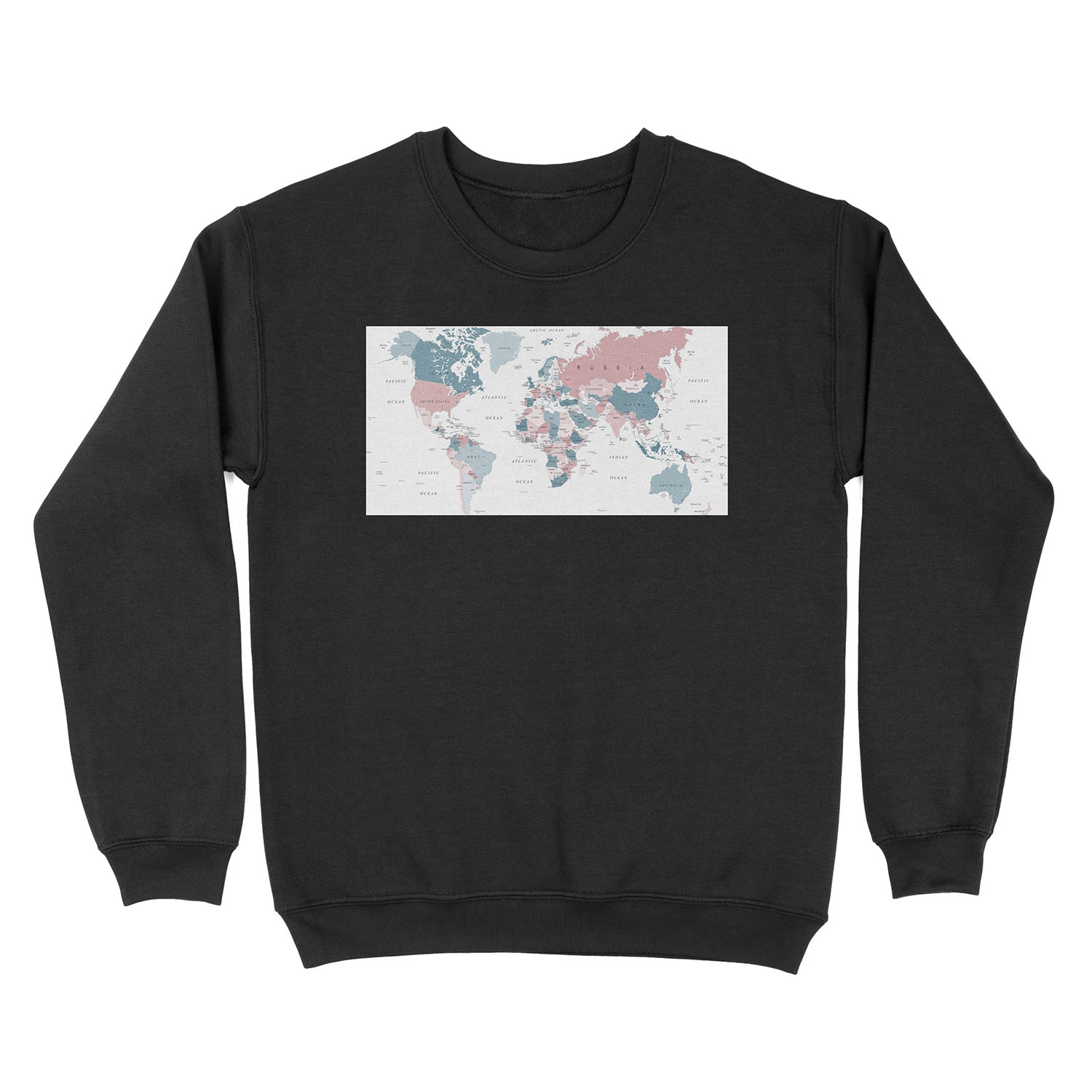 Map of the World in Pink and Blue Unisex Crewneck Sweatshirt