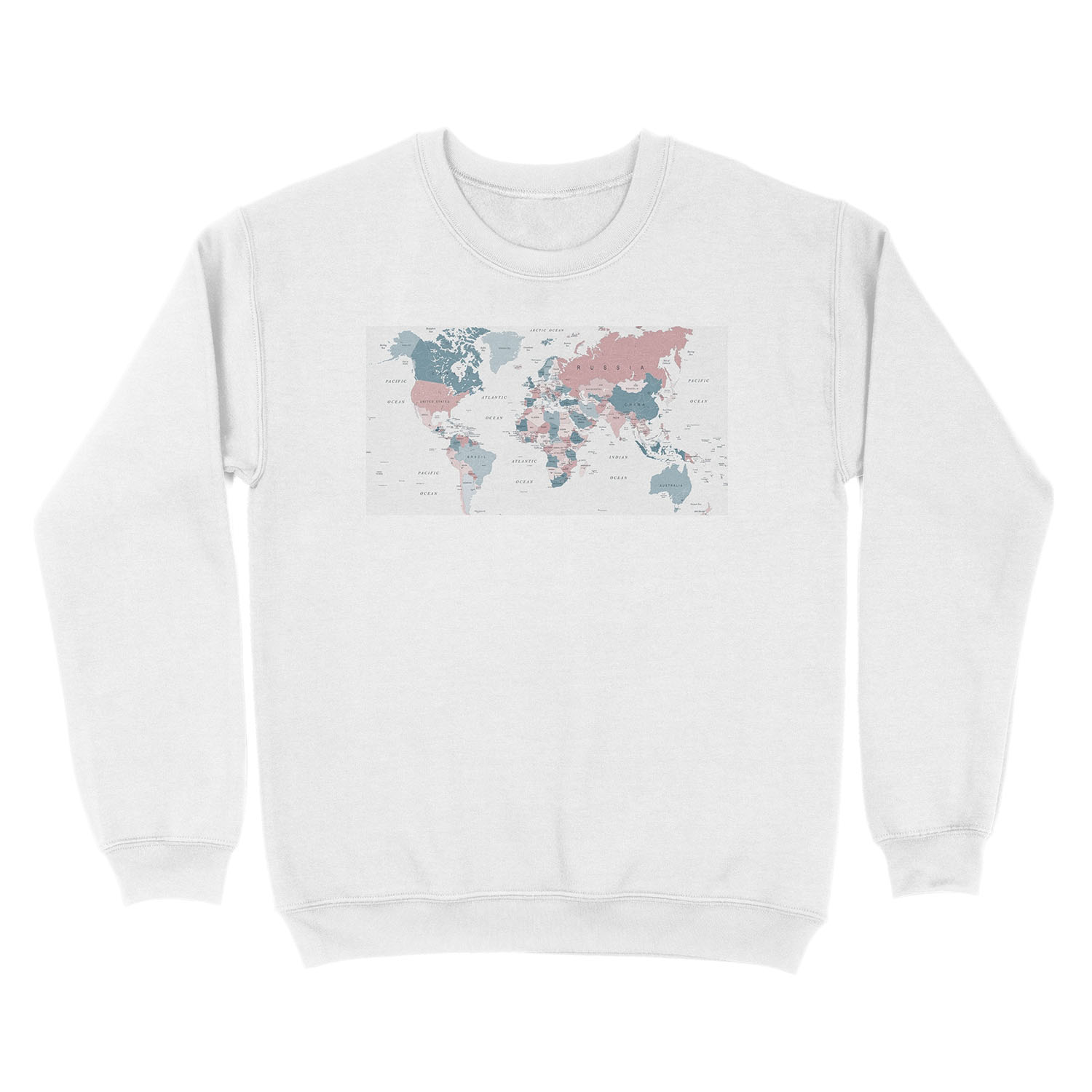 Map of the World in Pink and Blue Unisex Crewneck Sweatshirt - Image 2