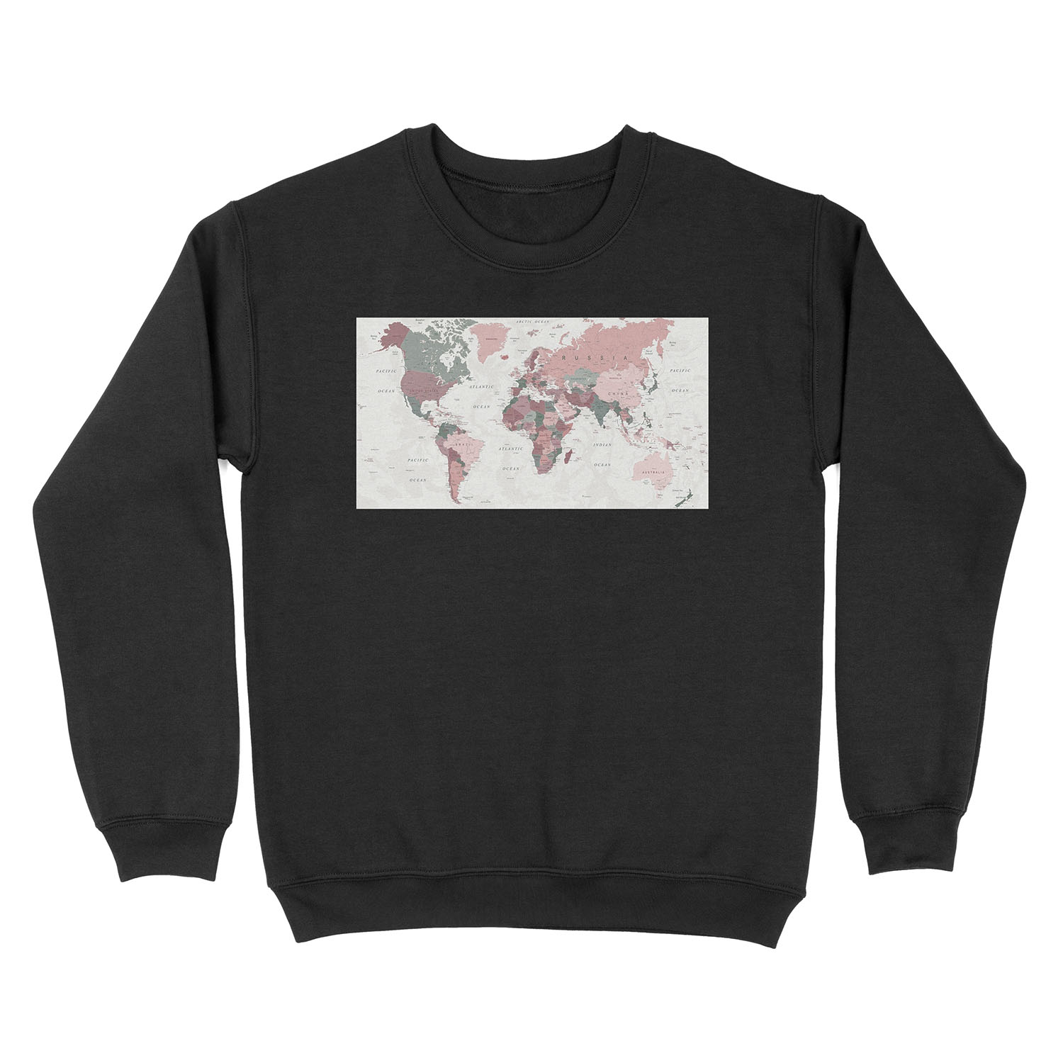 Map of the World in Pink and Green Unisex Crewneck Sweatshirt