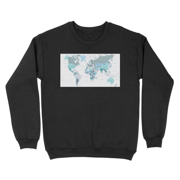 Map of the World in shades of Teal Unisex Crewneck Sweatshirt