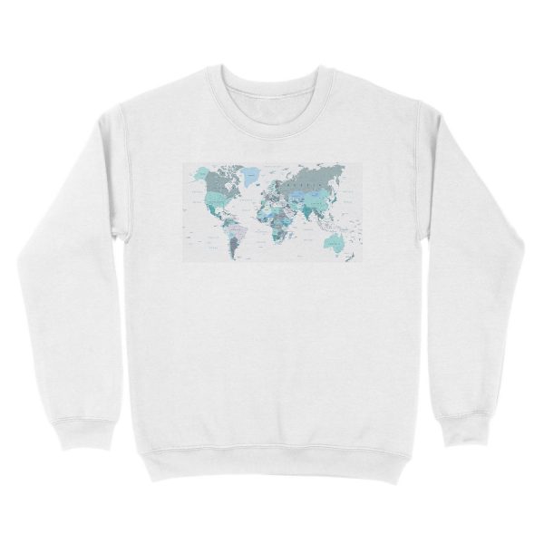 Map of the World in shades of Teal Unisex Crewneck Sweatshirt - Image 2