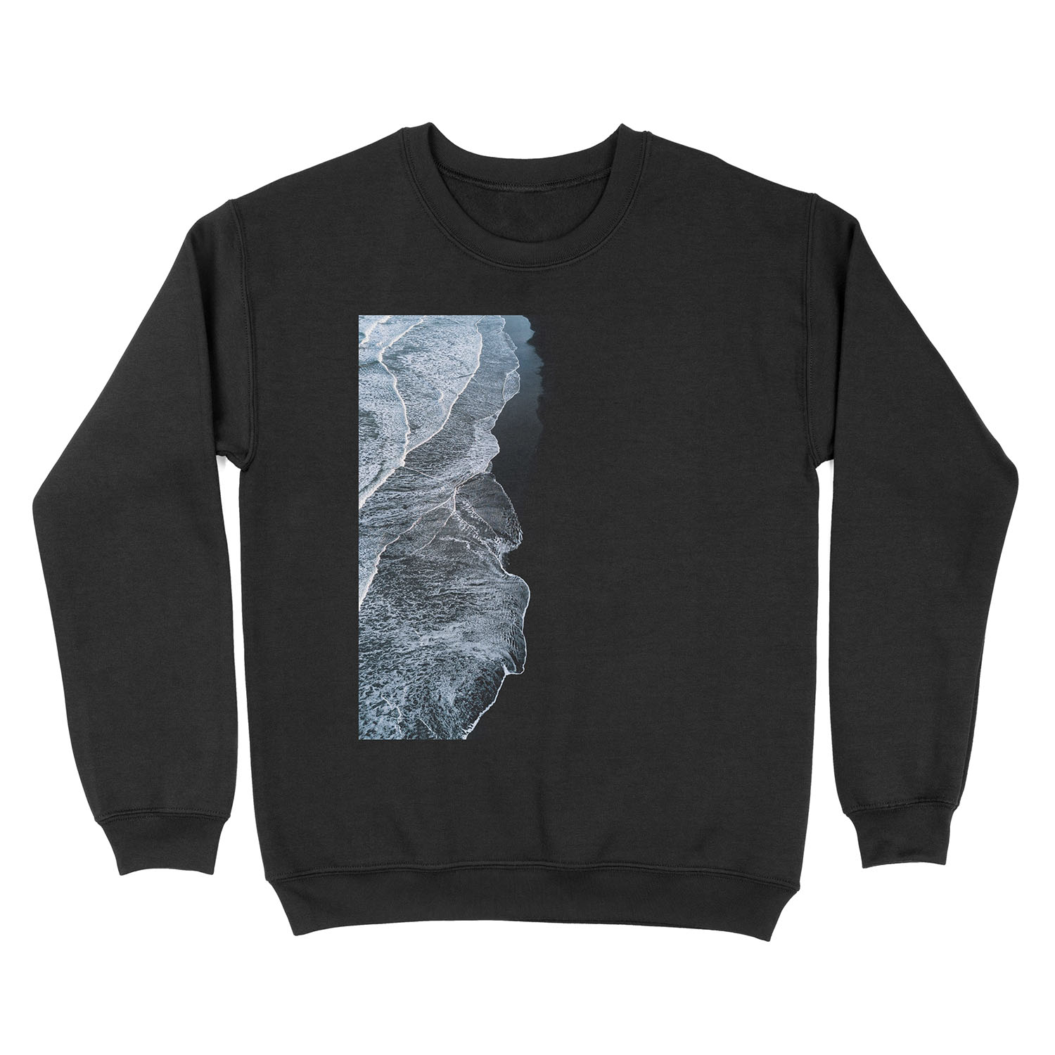 Minimalist waves and black sand beach in Iceland - Landscape Photography Unisex Crewneck Sweatshirt