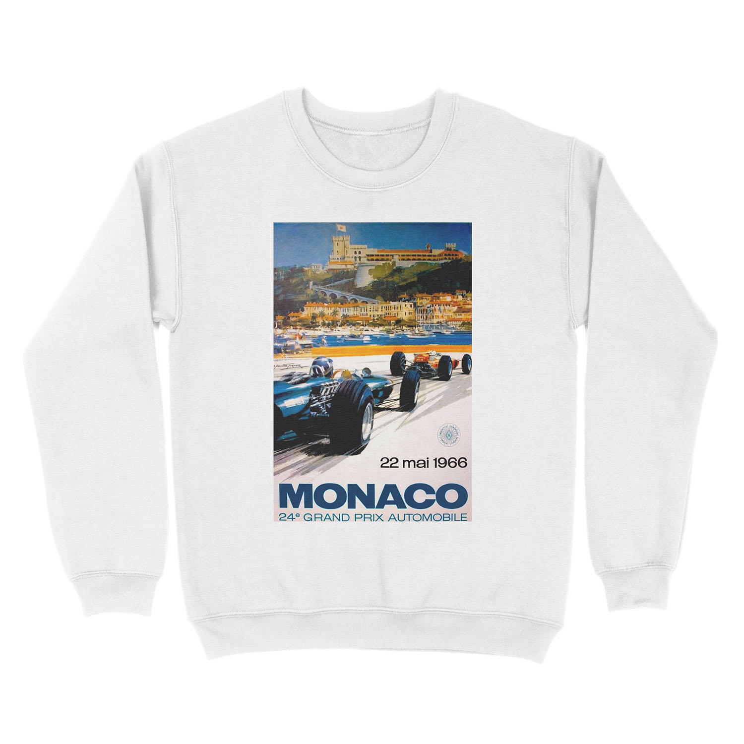 MONACO GRAND PRIX; Vintage 1966 Auto Racing Print Unisex Crewneck Sweatshirt - Image 2