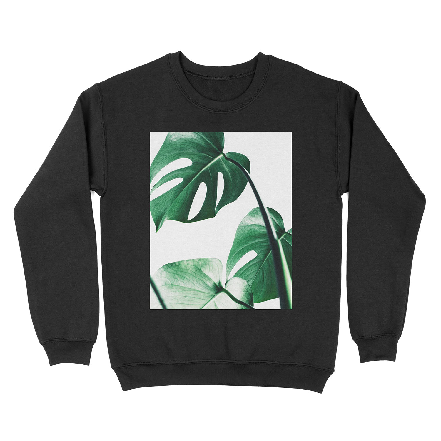 Monstera leaves,Tropical leaves, Green leaves, Leaf, Modern art, Wall art, Print, Minimalistic, Modern, Scandinavian print Unisex Crewneck Sweatshirt