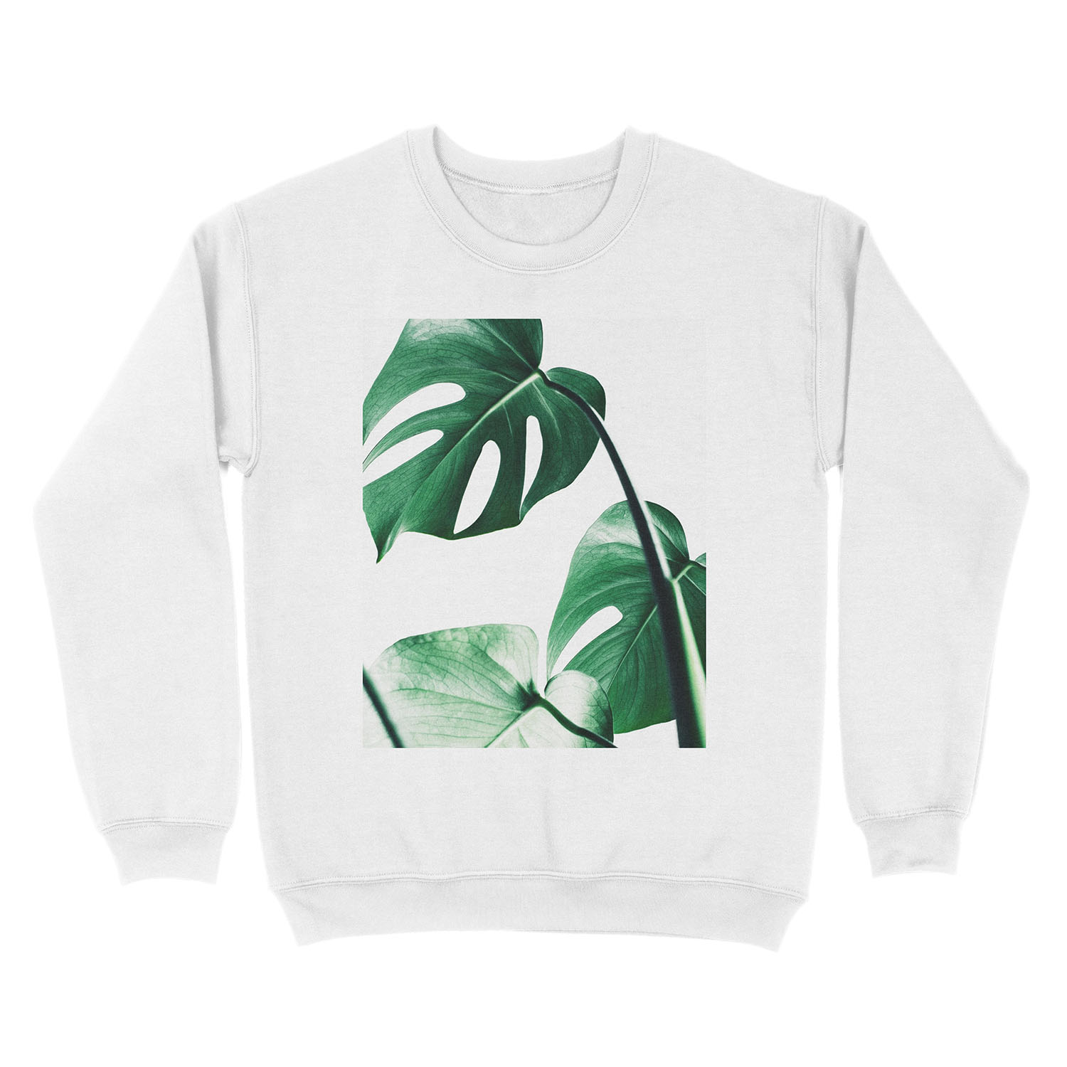 Monstera leaves,Tropical leaves, Green leaves, Leaf, Modern art, Wall art, Print, Minimalistic, Modern, Scandinavian print Unisex Crewneck Sweatshirt - Image 2