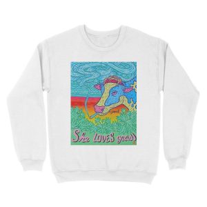 Alternative view of Moooo; She loves grassss Unisex Crewneck Sweatshirt