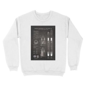 Alternative view of NASA SpaceX Crew Dragon Spacecraft & Falcon 9 Rocket Blueprint in High Resolution (black) Unisex Crewneck Sweatshirt