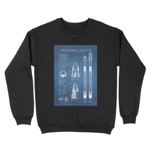 NASA SpaceX Crew Dragon Spacecraft & Falcon 9 Rocket Blueprint in High Resolution (light blue) Unisex Crewneck Sweatshirt