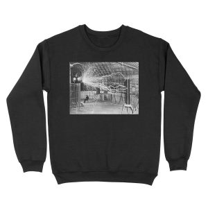 Nikola Tesla with his equipment (June 17, 1901) Unisex Crewneck Sweatshirt