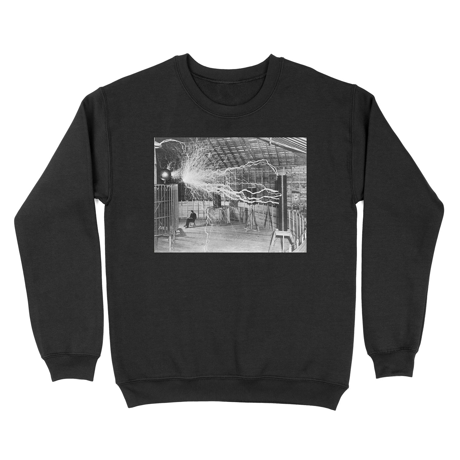 Nikola Tesla with his equipment (June 17, 1901) Unisex Crewneck Sweatshirt