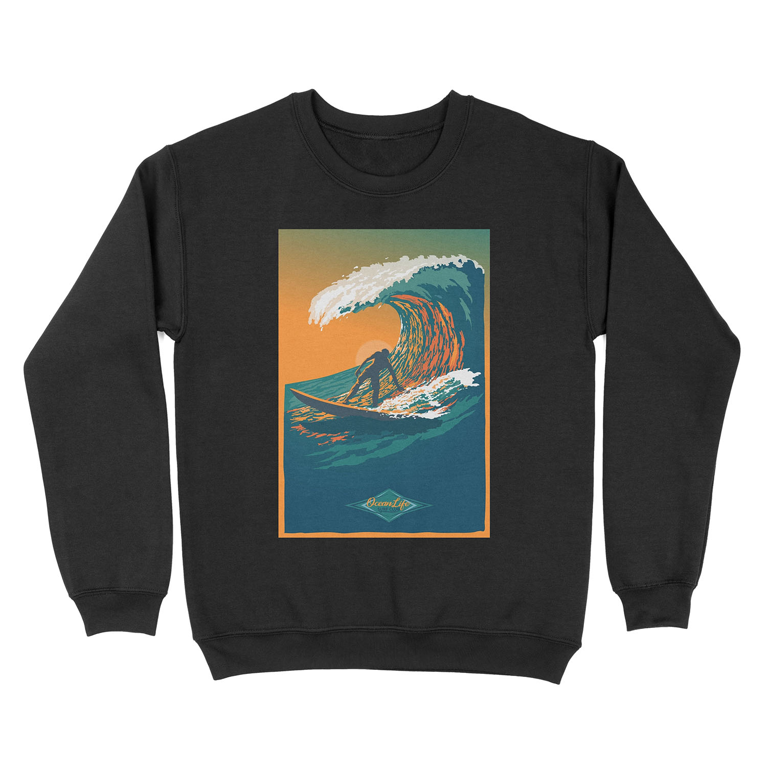 Ocean Life Surf Club retro surf poster Unisex Crewneck Sweatshirt