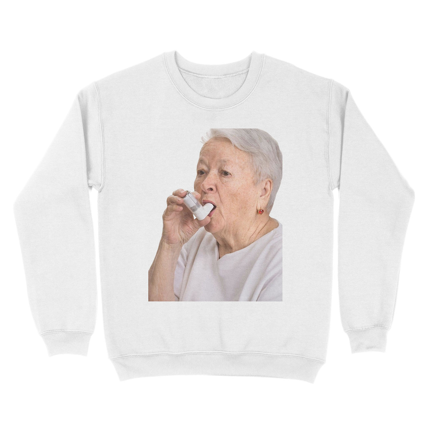 Old Lady with Inhaler Unisex Crewneck Sweatshirt - Image 2