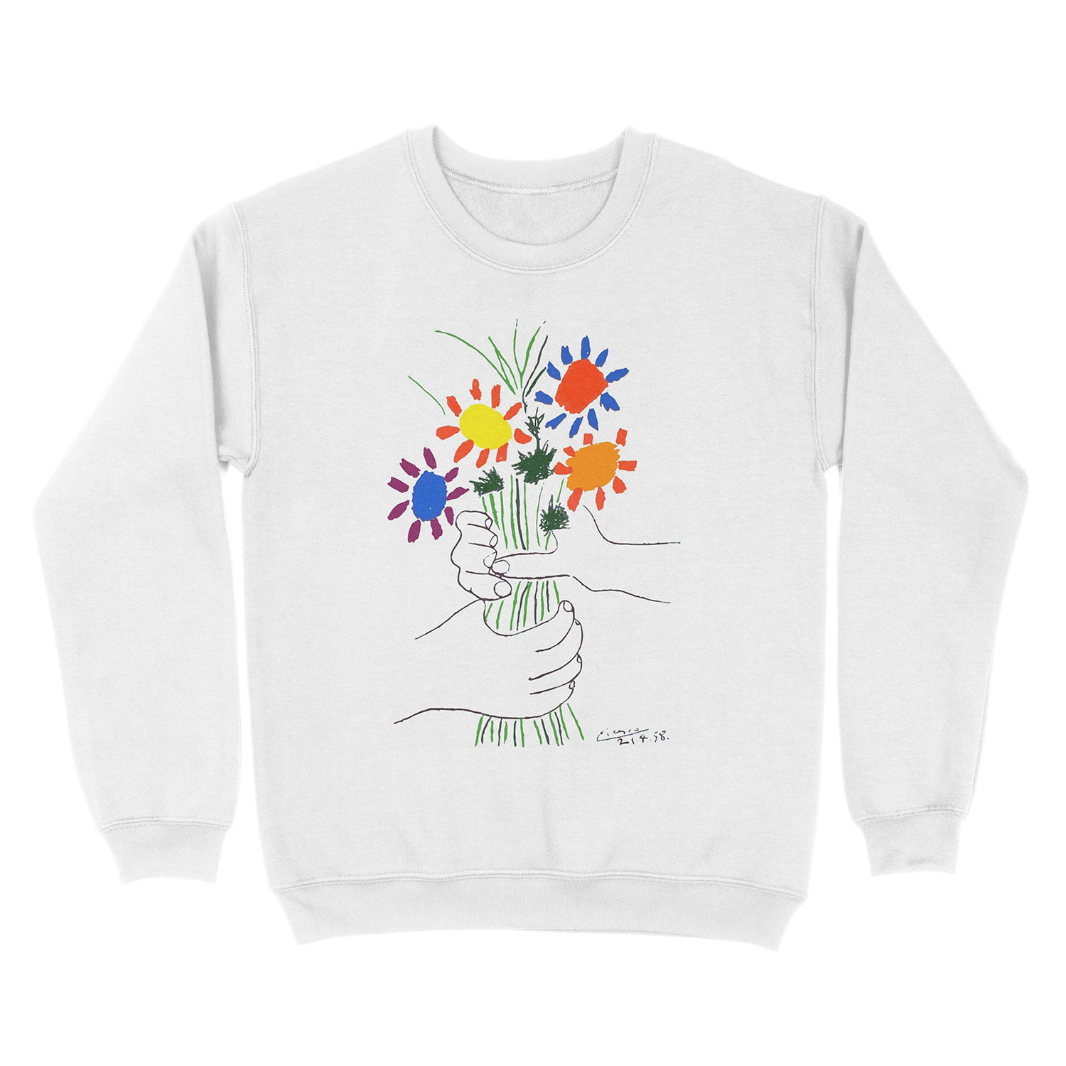 Pablo Picasso Bouquet Of Peace 1958 (Flowers Bouquet With Hands) or Le Bouquet de la Amitié (friendship) Unisex Crewneck Sweatshirt - Image 2