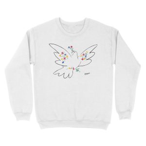 Alternative view of Pablo Picasso Line Art Dove of Peace with Colorful Flowers Naive Artwork Sketch Hand Drawn ink Silhouette HD High Quality Unisex Crewneck Sweatshirt
