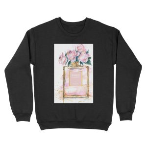 Paris perfume watercolor peonies illustration Unisex Crewneck Sweatshirt
