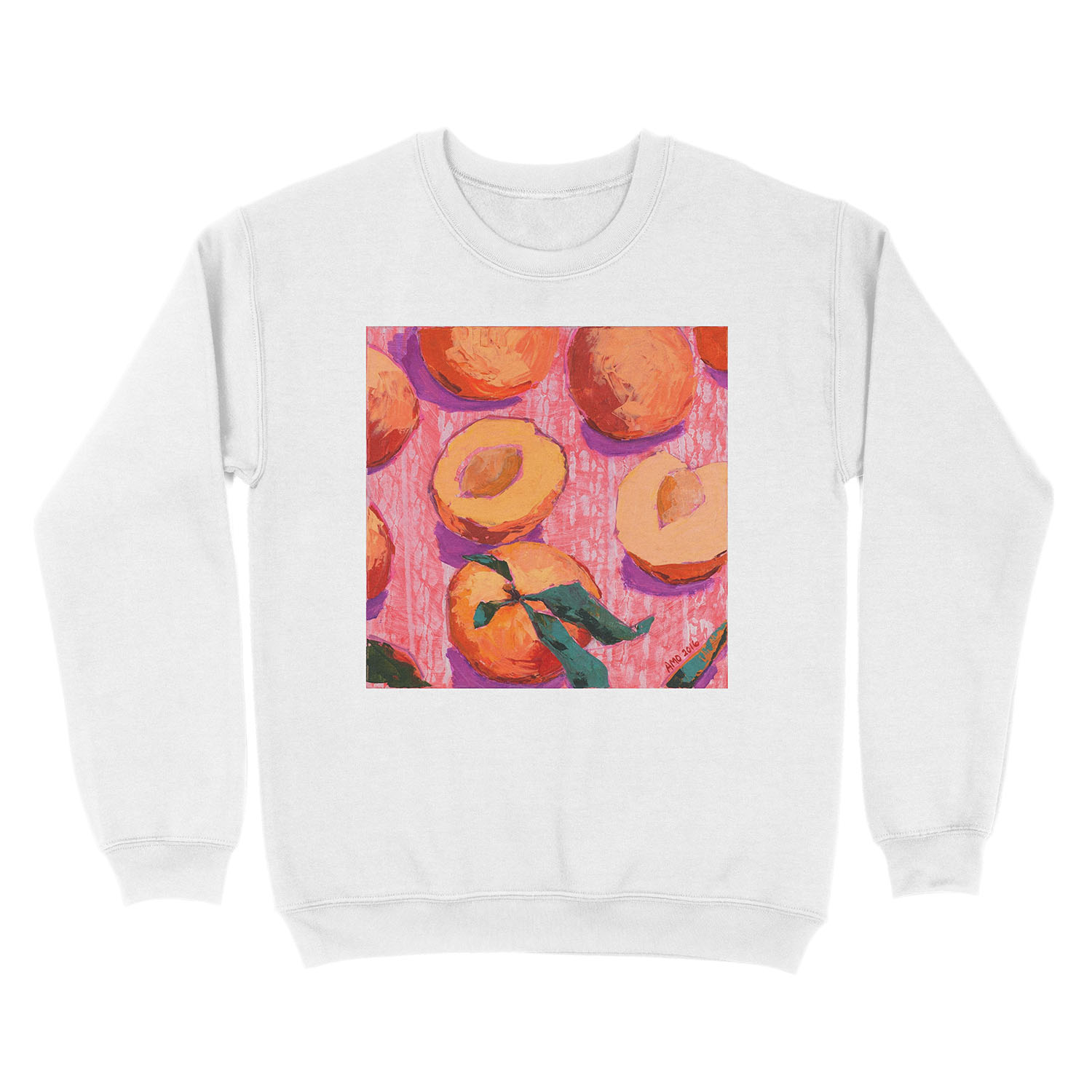 Peaches on Pink Background Unisex Crewneck Sweatshirt - Image 2