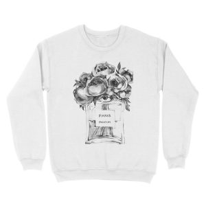 Alternative view of Perfume Bottle Watercolor Painting With Black and White Flowers Unisex Crewneck Sweatshirt