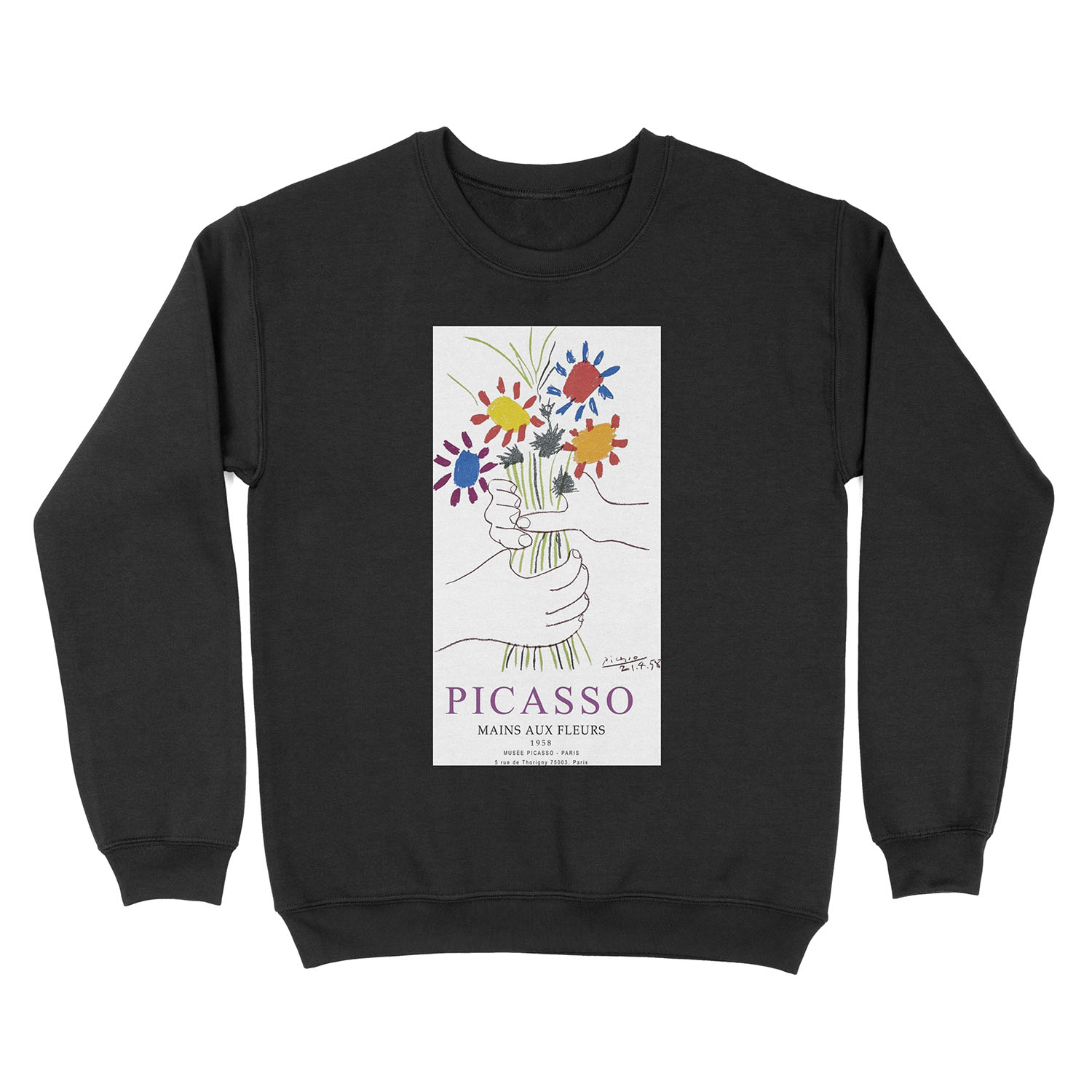 Picasso Exhibition - Mains Aus Fleurs (Hands with Flowers) 1958 Artwork Unisex Crewneck Sweatshirt