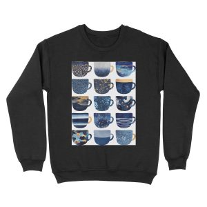 Pretty Blue Coffee Cups Unisex Crewneck Sweatshirt