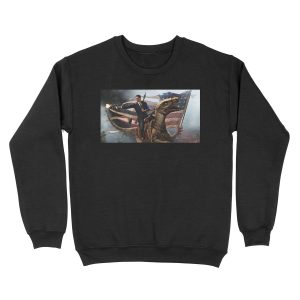 Reagan Riding a Velociraptor Unisex Crewneck Sweatshirt
