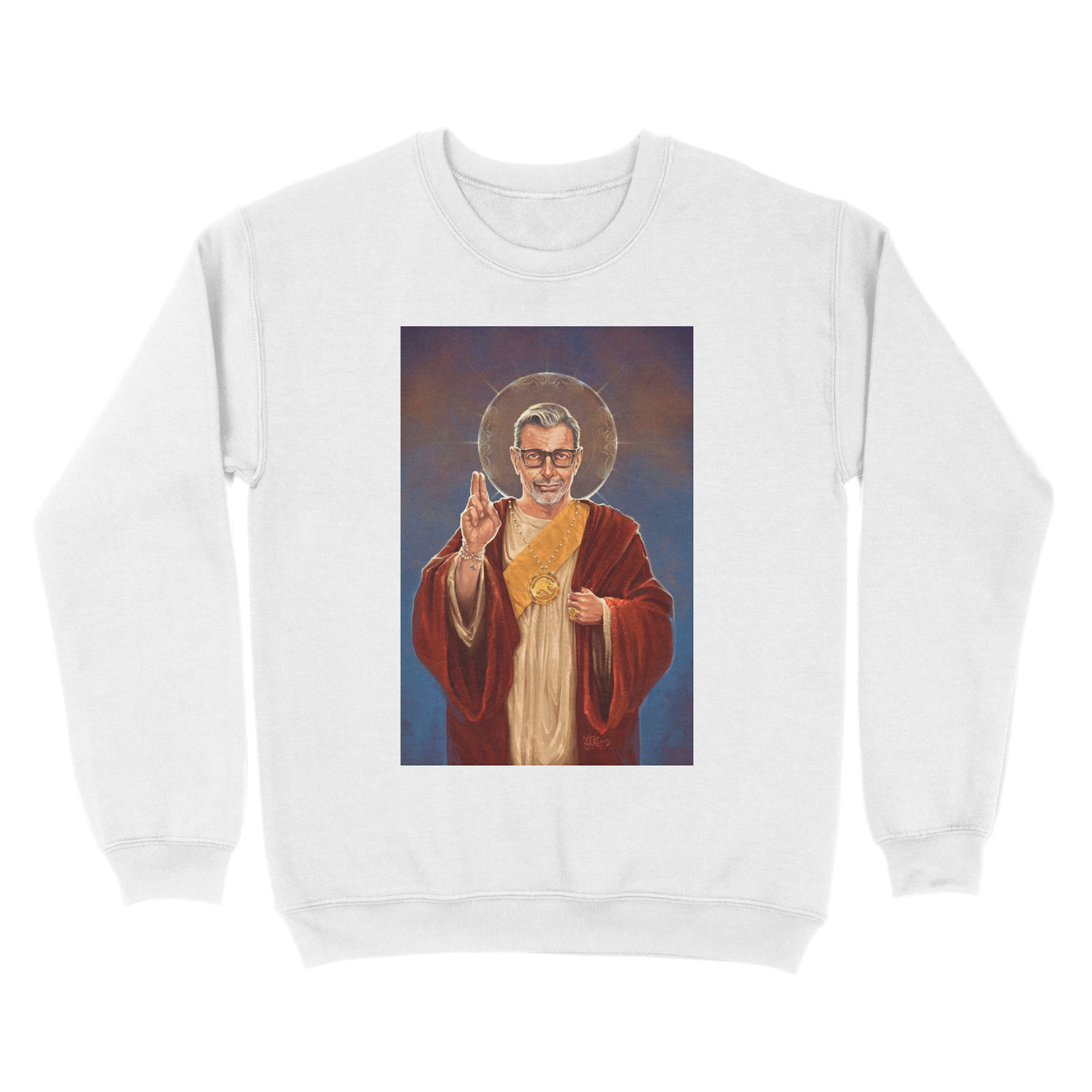 Saint Jeff of Goldblum - Jeff Goldblum Original Religious Painting Unisex Crewneck Sweatshirt - Image 2