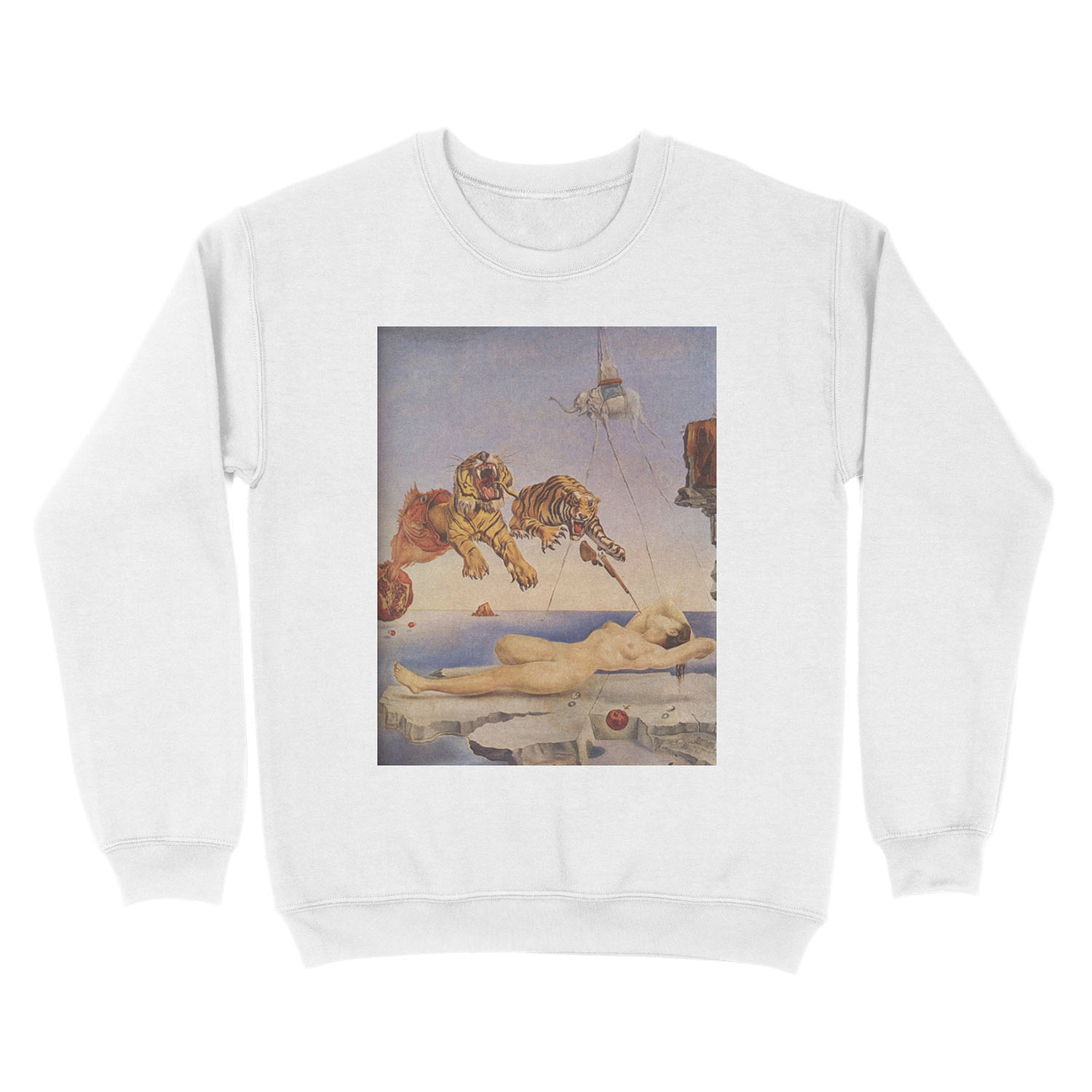 Salvador Dali, Dream Caused by the Flight of a Bee around a Pomegranate a Second before Awakening. Unisex Crewneck Sweatshirt - Image 2
