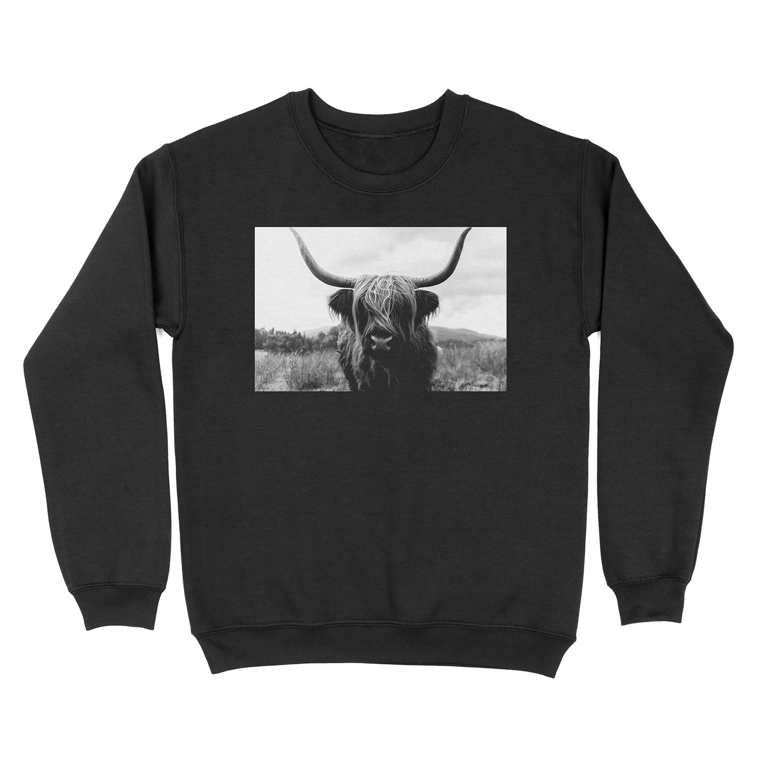 Scottish Highland Cattle - Black and White Animal Photography Unisex Crewneck Sweatshirt