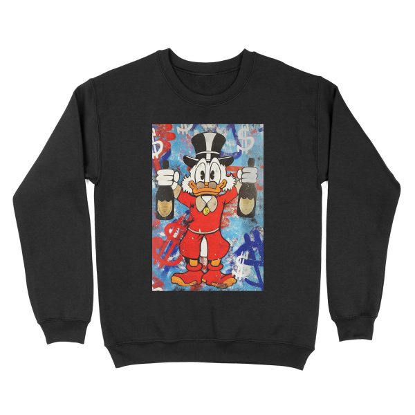 Scrooge McDuck holding bottles of wine Unisex Crewneck Sweatshirt