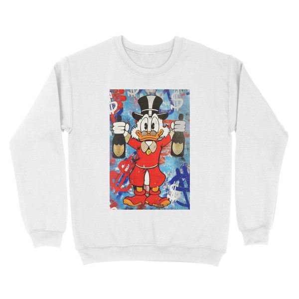 Scrooge McDuck holding bottles of wine Unisex Crewneck Sweatshirt - Image 2