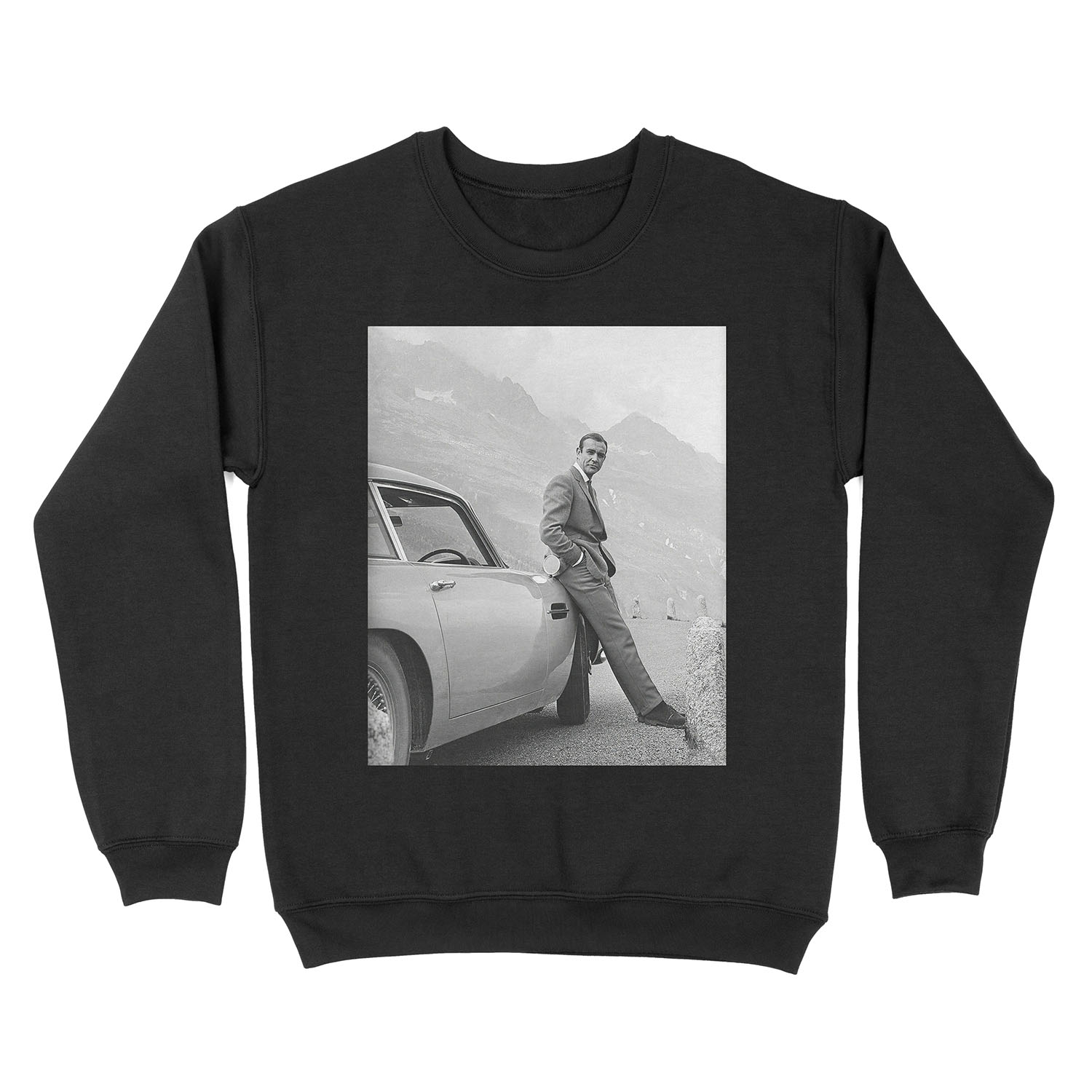 Sean Connery and Sports Car, Black and White Vintage Art Unisex Crewneck Sweatshirt