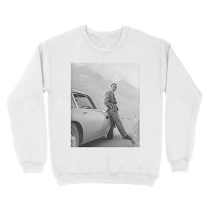 Alternative view of Sean Connery and Sports Car, Black and White Vintage Art Unisex Crewneck Sweatshirt