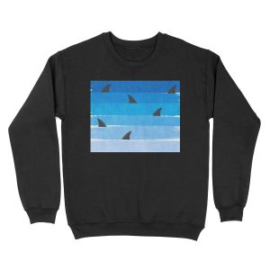 Sharks - shark week trendy black and white minimal kids pattern print ombre blue ocean surfing Unisex Crewneck Sweatshirt