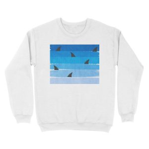 Alternative view of Sharks - shark week trendy black and white minimal kids pattern print ombre blue ocean surfing Unisex Crewneck Sweatshirt