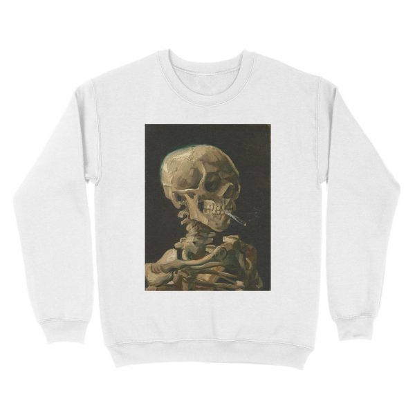 Skull of a Skeleton with Burning Cigarette Unisex Crewneck Sweatshirt - Image 2