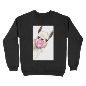 Sneaky Llama with Bubble Gum Unisex Crewneck Sweatshirt