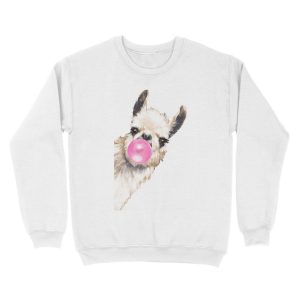 Alternative view of Sneaky Llama with Bubble Gum Unisex Crewneck Sweatshirt