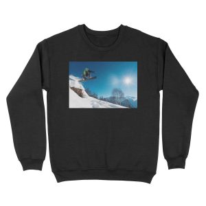 Snowboarder Jumping on a snowy mountain Unisex Crewneck Sweatshirt
