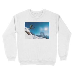 Alternative view of Snowboarder Jumping on a snowy mountain Unisex Crewneck Sweatshirt