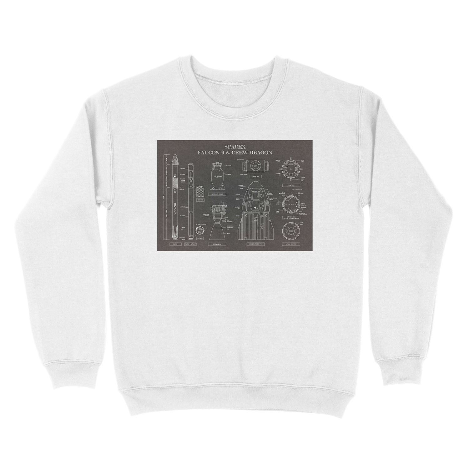 SpaceX Falcon 9 and Crew Dragon (English-Blackboard) Unisex Crewneck Sweatshirt - Image 2