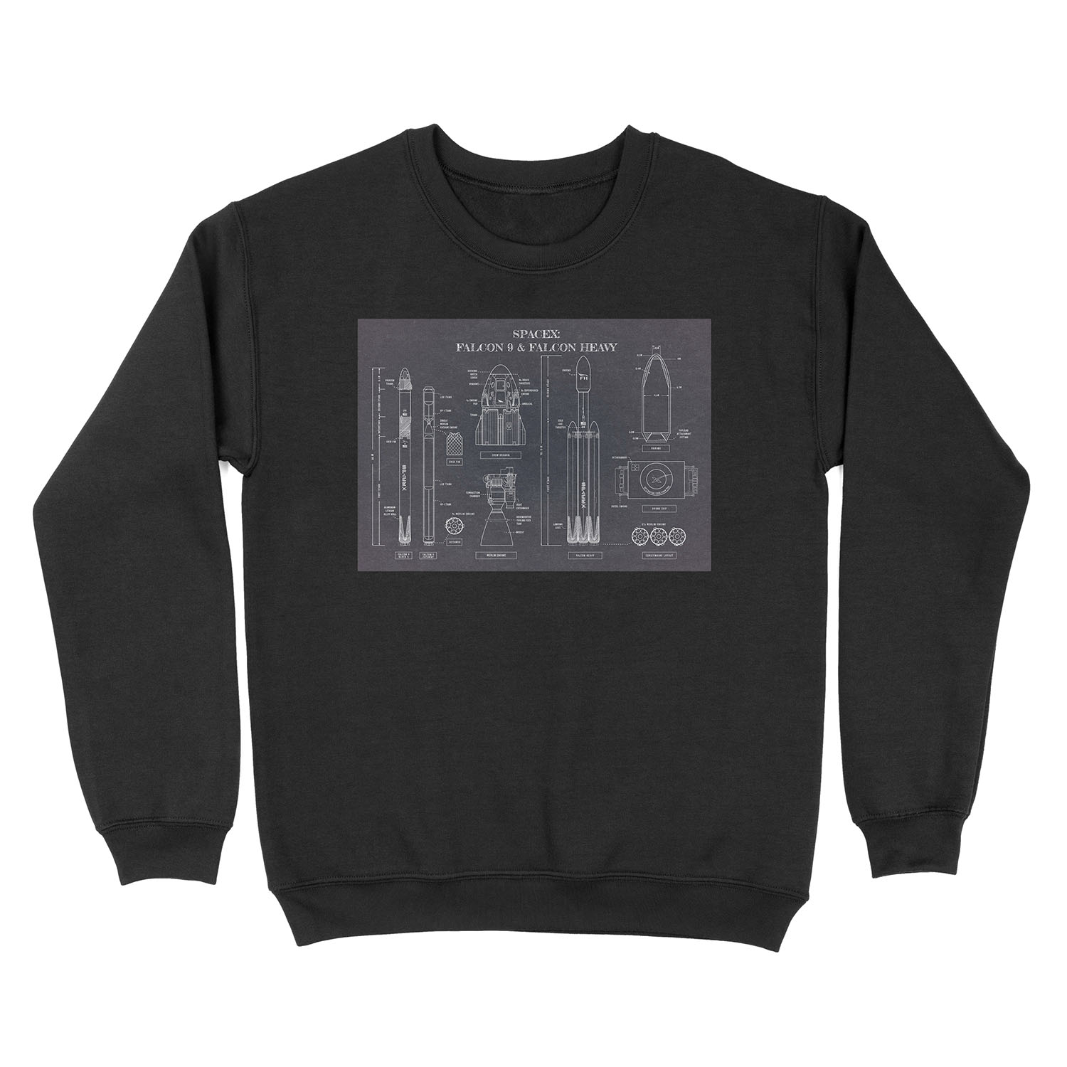 SPACEX: Falcon 9 & Falcon Heavy (Blackboard) Unisex Crewneck Sweatshirt