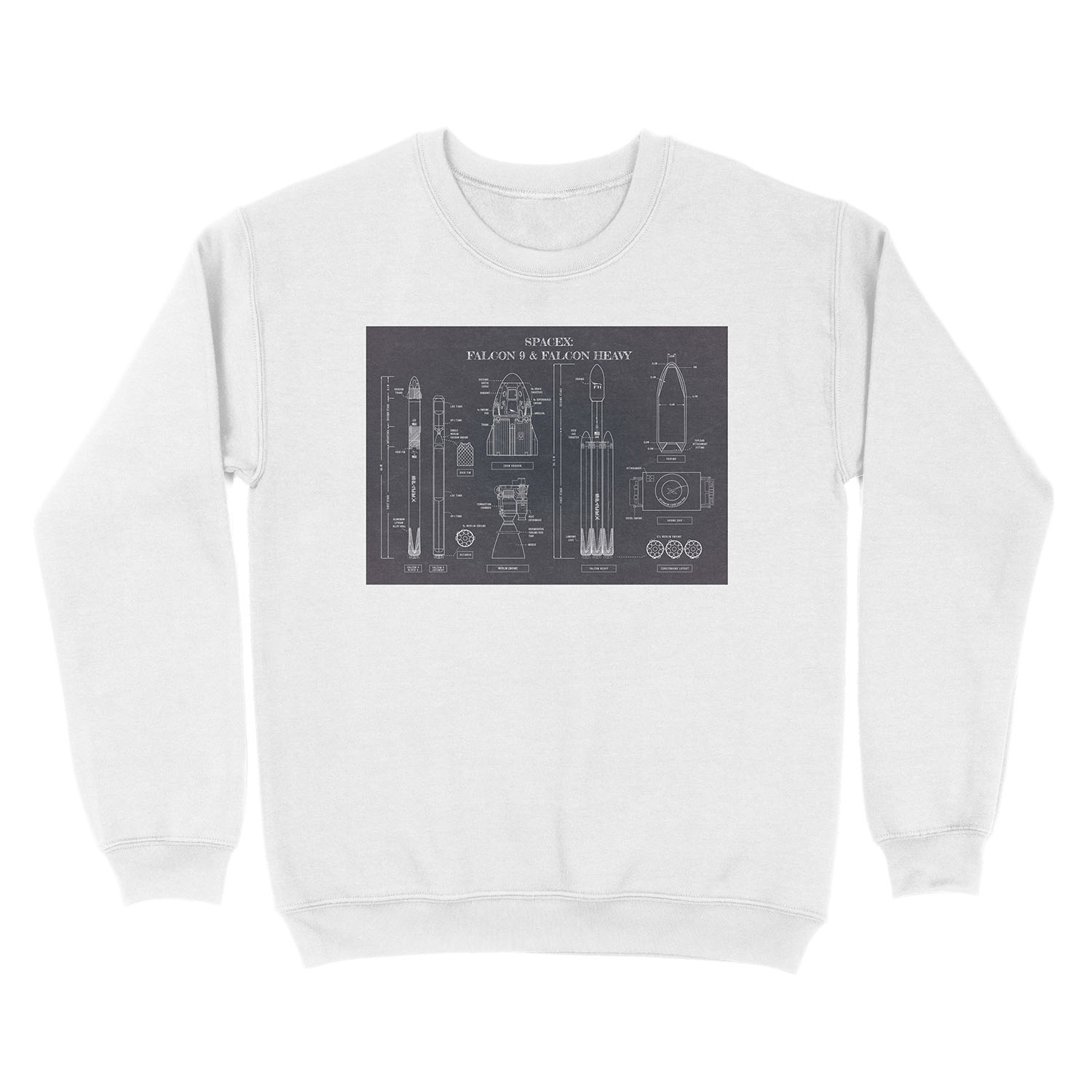 SPACEX: Falcon 9 & Falcon Heavy (Blackboard) Unisex Crewneck Sweatshirt - Image 2
