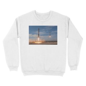 Alternative view of SpaceX Falcon Heavy Boosters Landing (8K resolution) Unisex Crewneck Sweatshirt