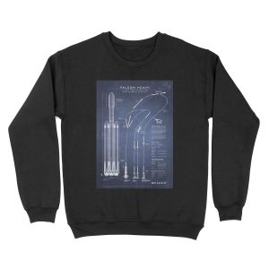 SpaceX Falcon Heavy Spacecraft NASA Rocket Blueprint in High Resolution (dark blue) Unisex Crewneck Sweatshirt