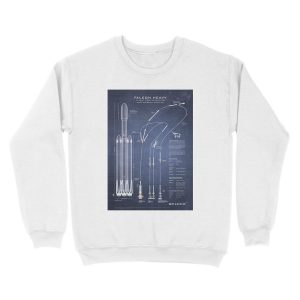 Alternative view of SpaceX Falcon Heavy Spacecraft NASA Rocket Blueprint in High Resolution (dark blue) Unisex Crewneck Sweatshirt