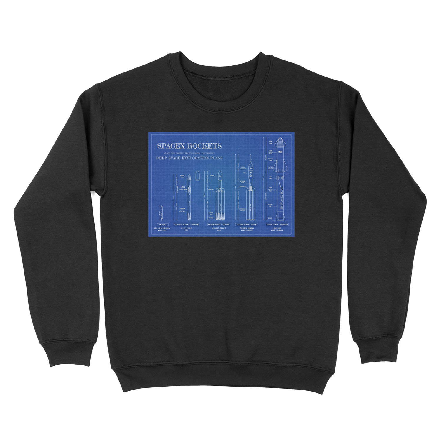 SPACEX Rockets (Blueprint) Unisex Crewneck Sweatshirt