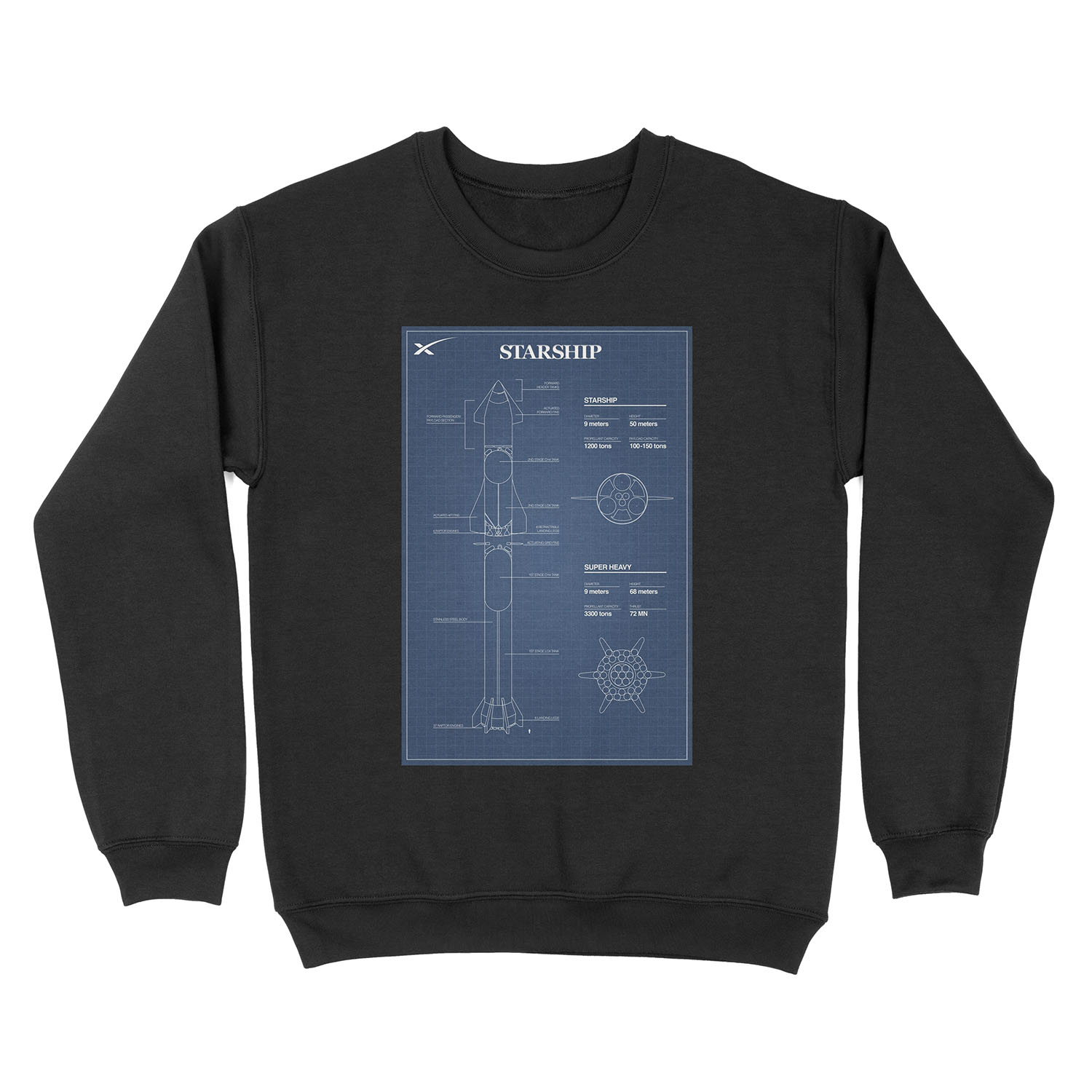 SpaceX Starship Blueprint Unisex Crewneck Sweatshirt