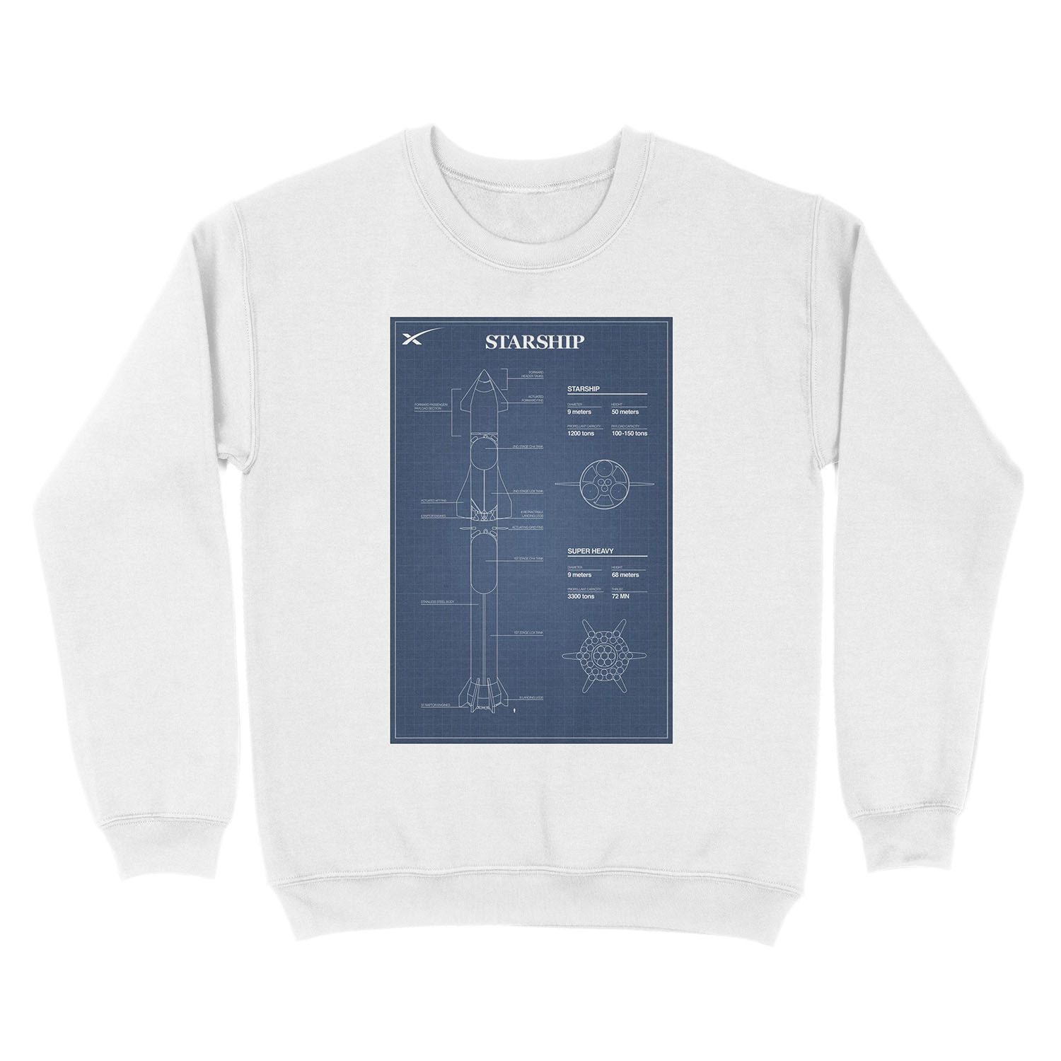 SpaceX Starship Blueprint Unisex Crewneck Sweatshirt - Image 2