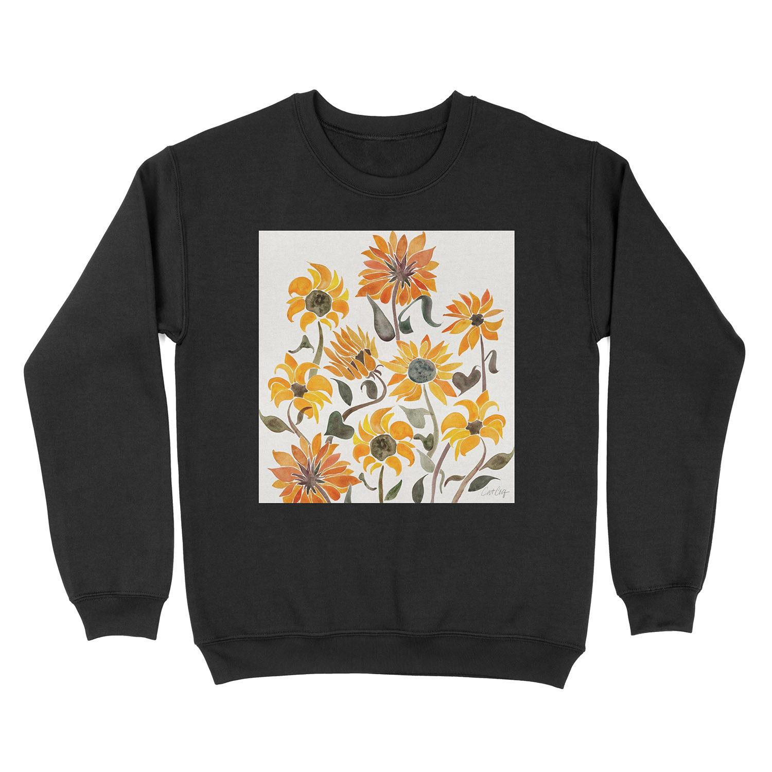 Sunflower Watercolor – Yellow & Black Palette Unisex Crewneck Sweatshirt